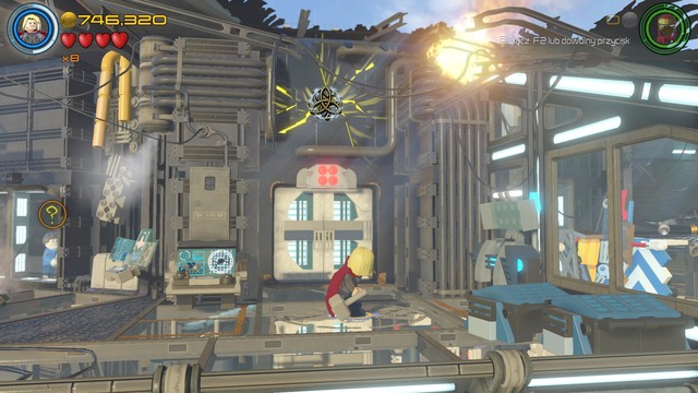 Walk towards the blocked elevator and aim at the cracked wall with Thors hammer - Characters - Helicarrier Havoc - secrets - LEGO Marvels Avengers - Game Guide and Walkthrough