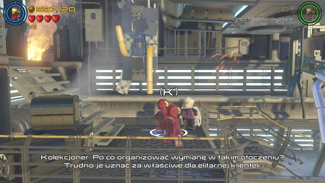 Walk towards Collector after the mission starts and talk to him - Stan Lee / Red brick - Helicarrier Havoc - secrets - LEGO Marvels Avengers - Game Guide and Walkthrough