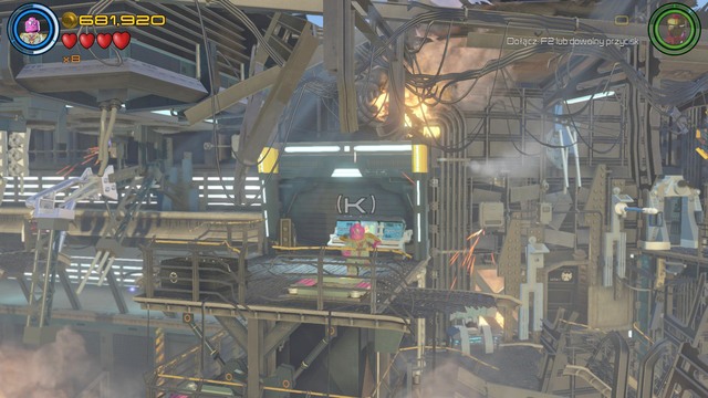 Fly on the platform shown on the picture and switch character to Vision - Stan Lee / Red brick - Helicarrier Havoc - secrets - LEGO Marvels Avengers - Game Guide and Walkthrough