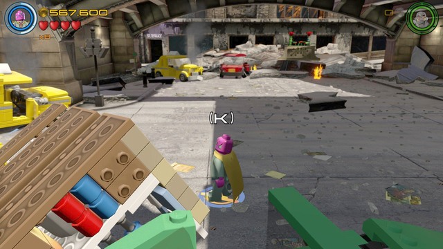 Once behind the bridge, walk from the left side as Vision and destroy two brick objects - Characters - Avengers Assemble - secrets - LEGO Marvels Avengers - Game Guide and Walkthrough