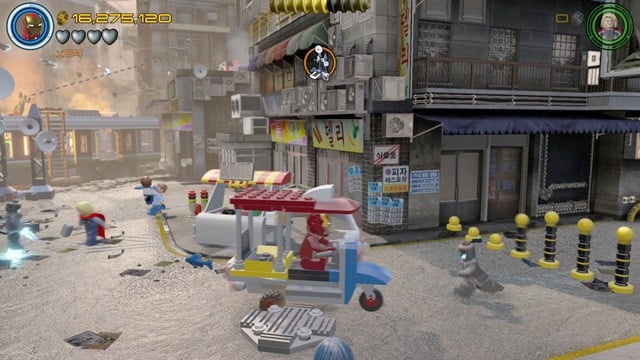 The door to the garage will open after loading the generator and a damaged vehicle will drive from there - Minikits - Korea Prospects - secrets - LEGO Marvels Avengers - Game Guide and Walkthrough