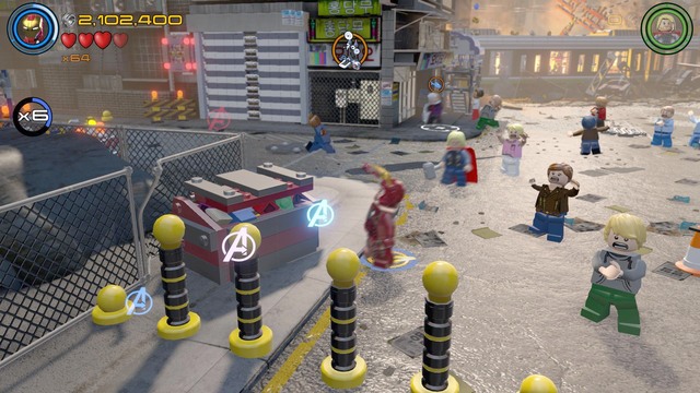 Walk as Iron Man towards the container shown on the picture and search the area - Characters - Korea Prospects - secrets - LEGO Marvels Avengers - Game Guide and Walkthrough