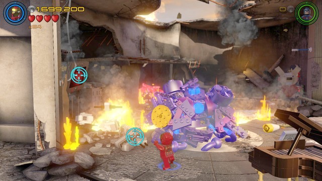 The third Minikit can be obtained by destroying three screens - Minikits - Ready, A.I.M., Fire - secrets - LEGO Marvels Avengers - Game Guide and Walkthrough