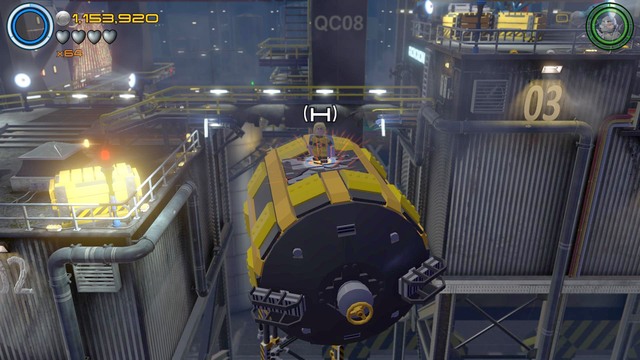 Fly as Thor on the yellow object shown on the picture and destroy the cracked floor - Minikits - Ready, A.I.M., Fire - secrets - LEGO Marvels Avengers - Game Guide and Walkthrough