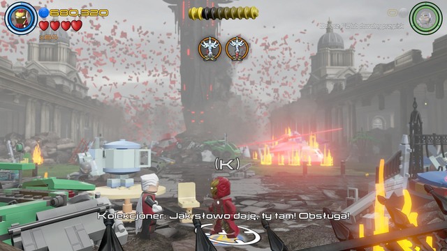 Walk towards the Collector shown on the picture and take from him mission during which you will have to deliver an item to him - Stan Lee / Red brick - Lost in the Aether - secrets - LEGO Marvels Avengers - Game Guide and Walkthrough