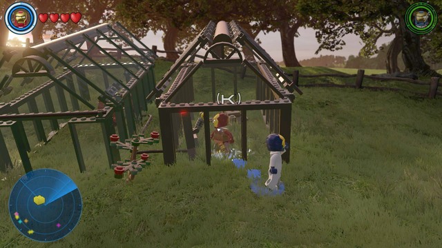 Once in the second glasshouse, switch your character to Iron Man and repair the lever shown on the picture - Golden bricks - Bartons Farm - secrets - LEGO Marvels Avengers - Game Guide and Walkthrough
