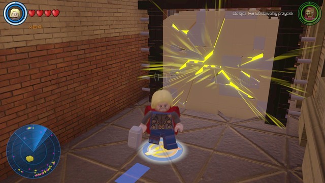 Between the buildings in the southern part you will find a wall which you must destroy as Thor - Golden bricks - Southern Manhattan - secrets - LEGO Marvels Avengers - Game Guide and Walkthrough