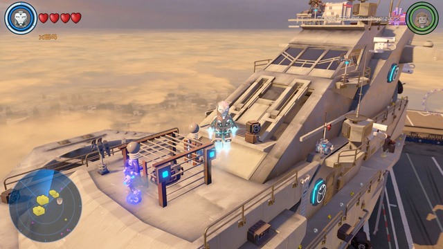 Land on the top and as Iron Man repair the broken generator on the left side - Golden bricks - S.H.I.E.L.D. Helicarrier - secrets - LEGO Marvels Avengers - Game Guide and Walkthrough