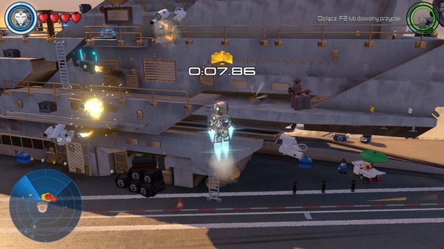 As Iron Man, destroy five security cameras in required time to gain access to another golden brick - Golden bricks - S.H.I.E.L.D. Helicarrier - secrets - LEGO Marvels Avengers - Game Guide and Walkthrough