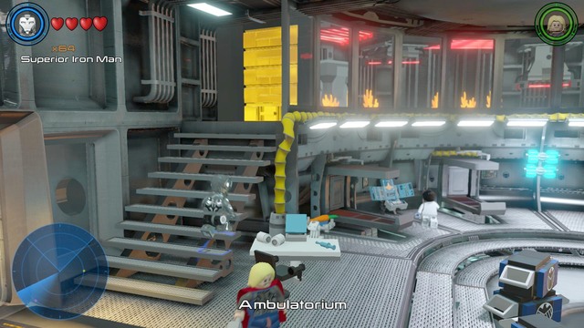 In the ambulatory you will find the place shown on the picture - Golden bricks - S.H.I.E.L.D. Helicarrier - secrets - LEGO Marvels Avengers - Game Guide and Walkthrough