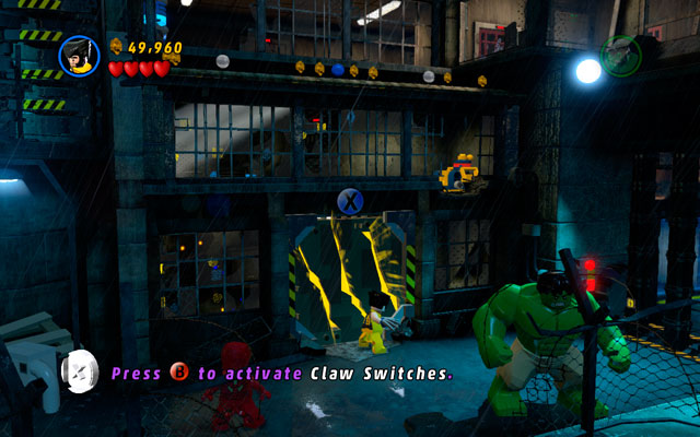 Choose Wolverine and head to the right - when your hero is sniffing something, then use his smell sense to uncover a yellow wall - Rock Up at the Lock Up | Walkthrough - Walkthrough - LEGO Marvel Super Heroes Game Guide & Walkthrough