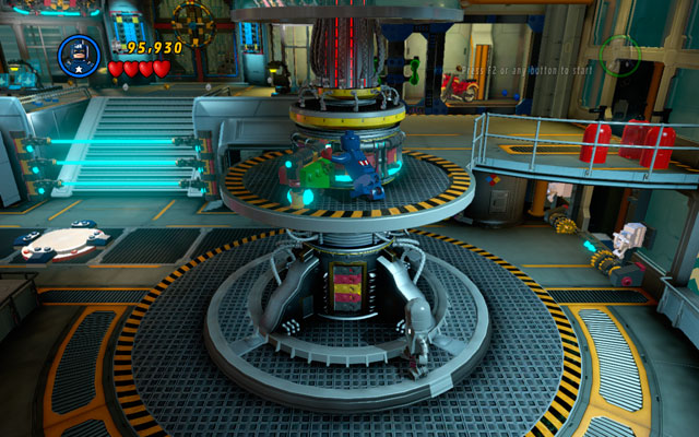 Use Captain America to jump between two white-and-blue walls on the right, climbing up in that way - Rebooted, Resuited | Walkthrough - Walkthrough - LEGO Marvel Super Heroes Game Guide & Walkthrough