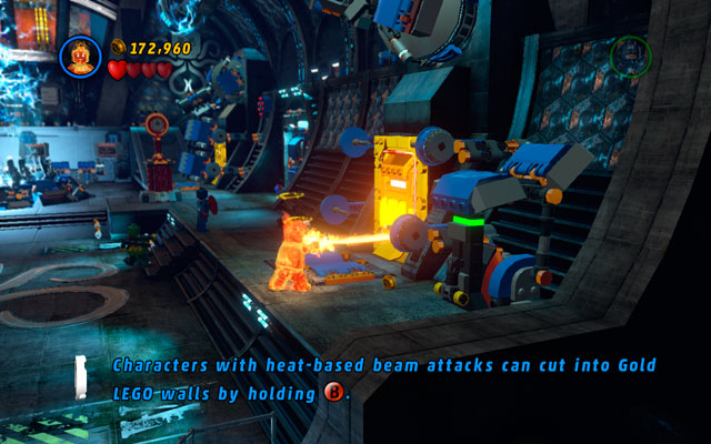 Go to the wall at the opposite side of the arena and look for a lever - Red Head Detention | Walkthrough - Walkthrough - LEGO Marvel Super Heroes Game Guide & Walkthrough