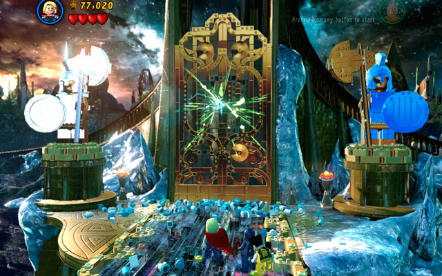 When villain is gone, use Human Torch abilities to melt an ice blockade located in front of you - Bifrosty Reception | Walkthrough - Walkthrough - LEGO Marvel Super Heroes Game Guide & Walkthrough