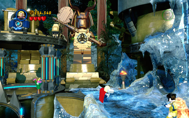 Choose Wolverine and go to the upper floor, so you can sniff an area on the right side - Bifrosty Reception | Walkthrough - Walkthrough - LEGO Marvel Super Heroes Game Guide & Walkthrough