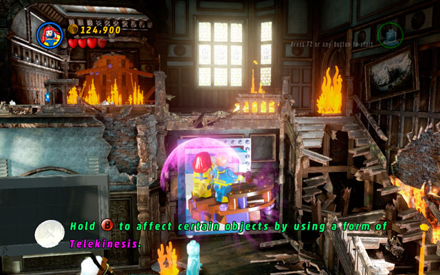 Defeat all opponents, then approach to the right side of the room, building stairs from the scattered bricks (use telekinesis to do that) - Juggernauts and Crosses | Walkthrough - Walkthrough - LEGO Marvel Super Heroes Game Guide & Walkthrough