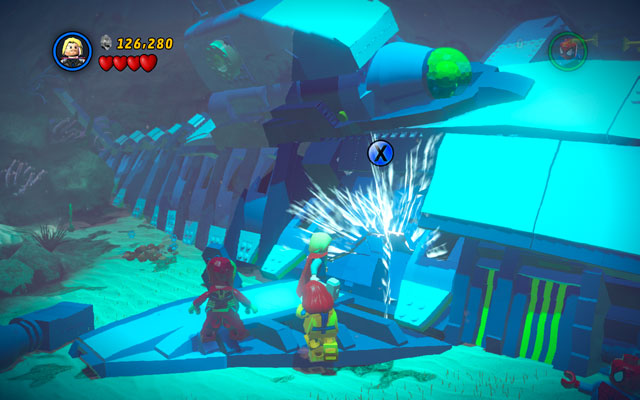 Reach to Doctor Dooms submarine and defeat all enemies hidden there, so you can finally smash the crack located on the vessels surface - That Sinking Feeling | Walkthrough - Walkthrough - LEGO Marvel Super Heroes Game Guide & Walkthrough