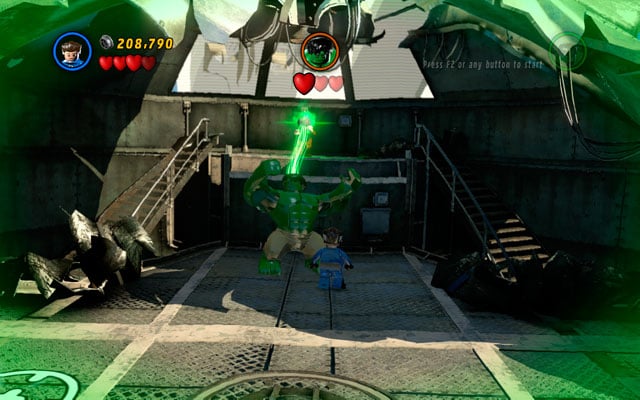 In the last round you must defeat Hulk - hit him hard, finally making him unconscious - Taking Liberties | Walkthrough - Walkthrough - LEGO Marvel Super Heroes Game Guide & Walkthrough