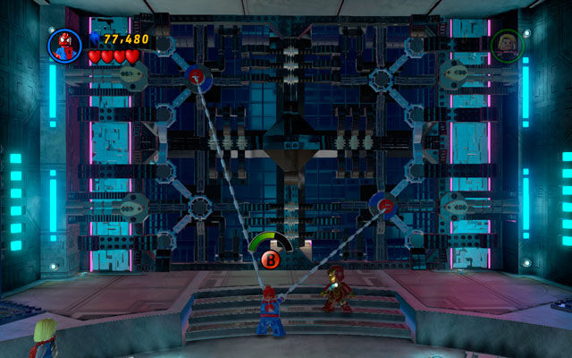 Move to the wall on the opposite side of the room and jump on another lever - Magnetic Personality | Walkthrough - Walkthrough - LEGO Marvel Super Heroes Game Guide & Walkthrough