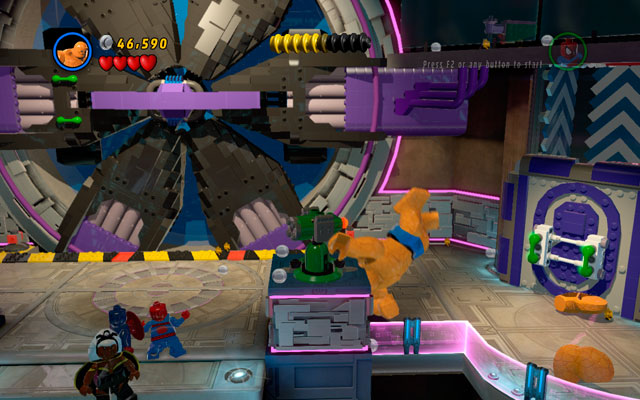 Use spider sense to uncover a yellow crack on the wall, then crash it with the Thing - A Doom With a View | Walkthrough - Walkthrough - LEGO Marvel Super Heroes Game Guide & Walkthrough