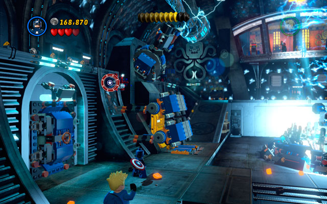 When the stage is partially clear (notice that enemies will appear endlessly), turn to the left and search for some bricks scattered under the cannon - Red Skull | Boss fights - Boss fights - LEGO Marvel Super Heroes Game Guide & Walkthrough
