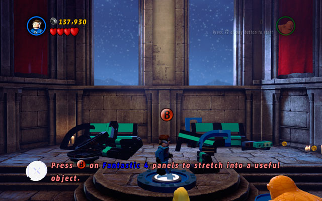 In the final round defeat all minions (as always), then approach to the shattered stained-glass window lying at the end of the arena - Green Goblin | Boss fights - Boss fights - LEGO Marvel Super Heroes Game Guide & Walkthrough