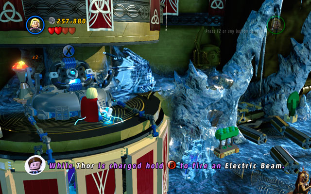 Wait for battery to appear and charge it with electricity - Bifrosty Reception | Minikit Sets - Minikit Sets - LEGO Marvel Super Heroes Game Guide & Walkthrough