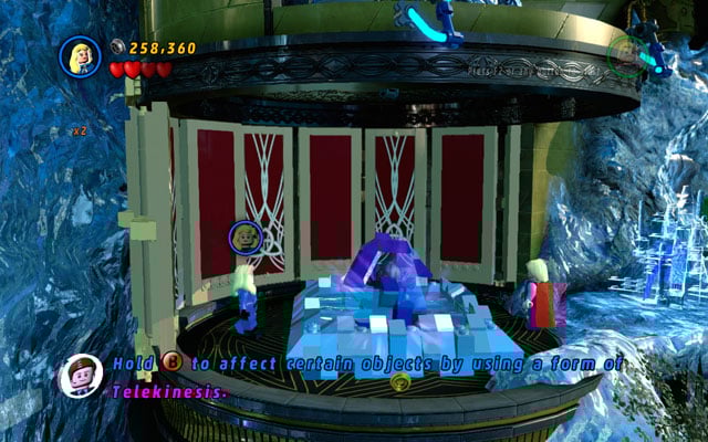 Choose a character with telekinetic skills (like Jean Grey or Invisible Woman) to draw your minikit from the frozen spring - Bifrosty Reception | Minikit Sets - Minikit Sets - LEGO Marvel Super Heroes Game Guide & Walkthrough