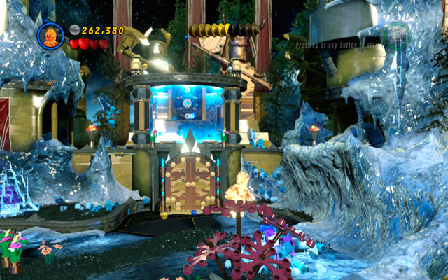 Second icicle is located in front of the gate (the one with power field) - just look behind the flowerbed - Bifrosty Reception | Minikit Sets - Minikit Sets - LEGO Marvel Super Heroes Game Guide & Walkthrough