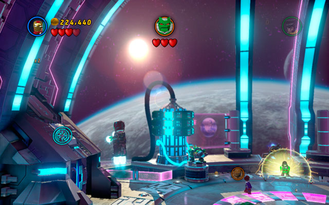 During last fight with Doctor Doom turn left and fly to the silver plate as Iron Man - A Doom With a View | Minikit Sets - Minikit Sets - LEGO Marvel Super Heroes Game Guide & Walkthrough