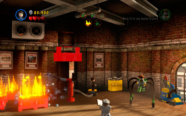 Finally, choose Agent Coulson and use his rocket launcher to destroy a silver valve placed on the right side of the room - Tabloid Tidy Up | Maps - Maps - LEGO Marvel Super Heroes Game Guide & Walkthrough