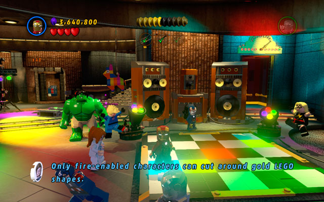 When all three stages of arrangements are completed, go to the dance-floor and beat your friends at the dance competition - House Party Protocol | Maps - Maps - LEGO Marvel Super Heroes Game Guide & Walkthrough