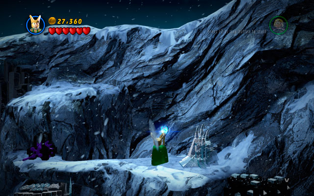 Standing on next bank, use Lokis powers to move a windlass placed on the left - Bro-tunheim | Maps - Maps - LEGO Marvel Super Heroes Game Guide & Walkthrough