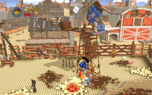 Destroy the tower with the robot on it - Flatbush Gulch - The story mode - The LEGO Movie Videogame - Game Guide and Walkthrough