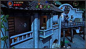 Anamaria can perform the double jump - therefore you can roll down two blinds (the places are indicated by the colorful elements on the floor) - Tortuga - walkthrough - The Curse of the Black Pearl - LEGO Pirates of the Caribbean: The Video Game - Game Guide and Walkthrough