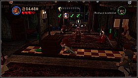 Jump down at the market and take the music box to the given place (green floor panel) - Tortuga - walkthrough - The Curse of the Black Pearl - LEGO Pirates of the Caribbean: The Video Game - Game Guide and Walkthrough