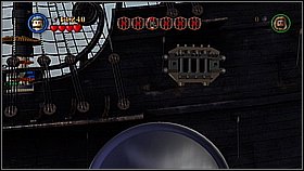 When you are on deck move the cannon to the last hatch - The Black Pearl Attacks - walkthrough - The Curse of the Black Pearl - LEGO Pirates of the Caribbean: The Video Game - Game Guide and Walkthrough