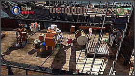 Bottle 1 - As Blackbeard destroy the seal on the mast on the right (the skull) - The Black Pearl Attacks - bottles - The Curse of the Black Pearl - LEGO Pirates of the Caribbean: The Video Game - Game Guide and Walkthrough