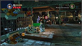 Jump on the barrel and use it in the mechanism on the left - The Dutchman's Secret - walkthrough - Dead Man's Chest - LEGO Pirates of the Caribbean: The Video Game - Game Guide and Walkthrough
