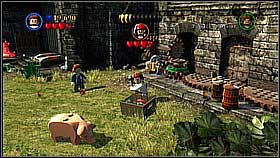 Put the element into the machine on the right, use it, [1] and take the hammer from the basket - Isla Cruces - walkthrough - Dead Man's Chest - LEGO Pirates of the Caribbean: The Video Game - Game Guide and Walkthrough