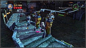 Go across the bridges till you reach the mechanism which Barbossa can activate using his sword - Singapore - walkthrough - At World's End - LEGO Pirates of the Caribbean: The Video Game - Game Guide and Walkthrough