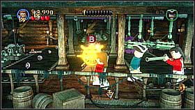 Scare the tentacles on the right and use the ladder to get down - Norrington's Choice - walkthrough - At World's End - LEGO Pirates of the Caribbean: The Video Game - Game Guide and Walkthrough