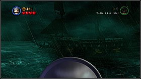 Go left - watch the cut-scene in which the lighting strikes the mast and a cannon falls down on the deck - Maelstrom - walkthrough - At World's End - LEGO Pirates of the Caribbean: The Video Game - Game Guide and Walkthrough