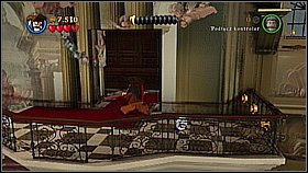 From the chandelier jump on the balcony on the right [1] and go further using the rope till you reach the passage - London Town - walkthrough - On Stranger Tides - LEGO Pirates of the Caribbean: The Video Game - Game Guide and Walkthrough
