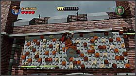 Go left on the molding and climb the gutter [1] and to the right using the wall - London Town - walkthrough - On Stranger Tides - LEGO Pirates of the Caribbean: The Video Game - Game Guide and Walkthrough