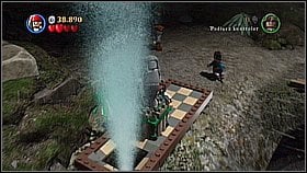 Take the mermaid's statue through the lake using the wooden planks and put it on the green platform on the left - The Fountain of Youth - walkthrough - On Stranger Tides - LEGO Pirates of the Caribbean: The Video Game - Game Guide and Walkthrough