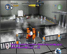 Switch to Antilles and use the crane (notice its arm's shadow to help you orientate) to get rid of all the stormies here - Secret Plans - Story Mode - Episode IV - LEGO Star Wars II: The Original Trilogy - Game Guide and Walkthrough