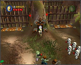 Stand on one of the buttons and the rest of the characters will join you - The Battle of Endor - Story Mode - Episode VI - LEGO Star Wars II: The Original Trilogy - Game Guide and Walkthrough