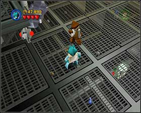 In the room shown on the screenshot use the detonator to blow up a shiny metal object - Secret Plans - Freeplay Mode - Episode IV - LEGO Star Wars II: The Original Trilogy - Game Guide and Walkthrough