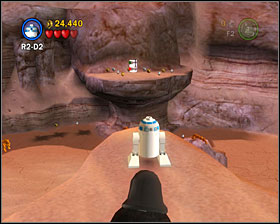 Head to the secret area where you got the power brick and stand at the spot shown on the screenshot - Through the Jundland Wastes - Freeplay Mode - Episode IV - LEGO Star Wars II: The Original Trilogy - Game Guide and Walkthrough
